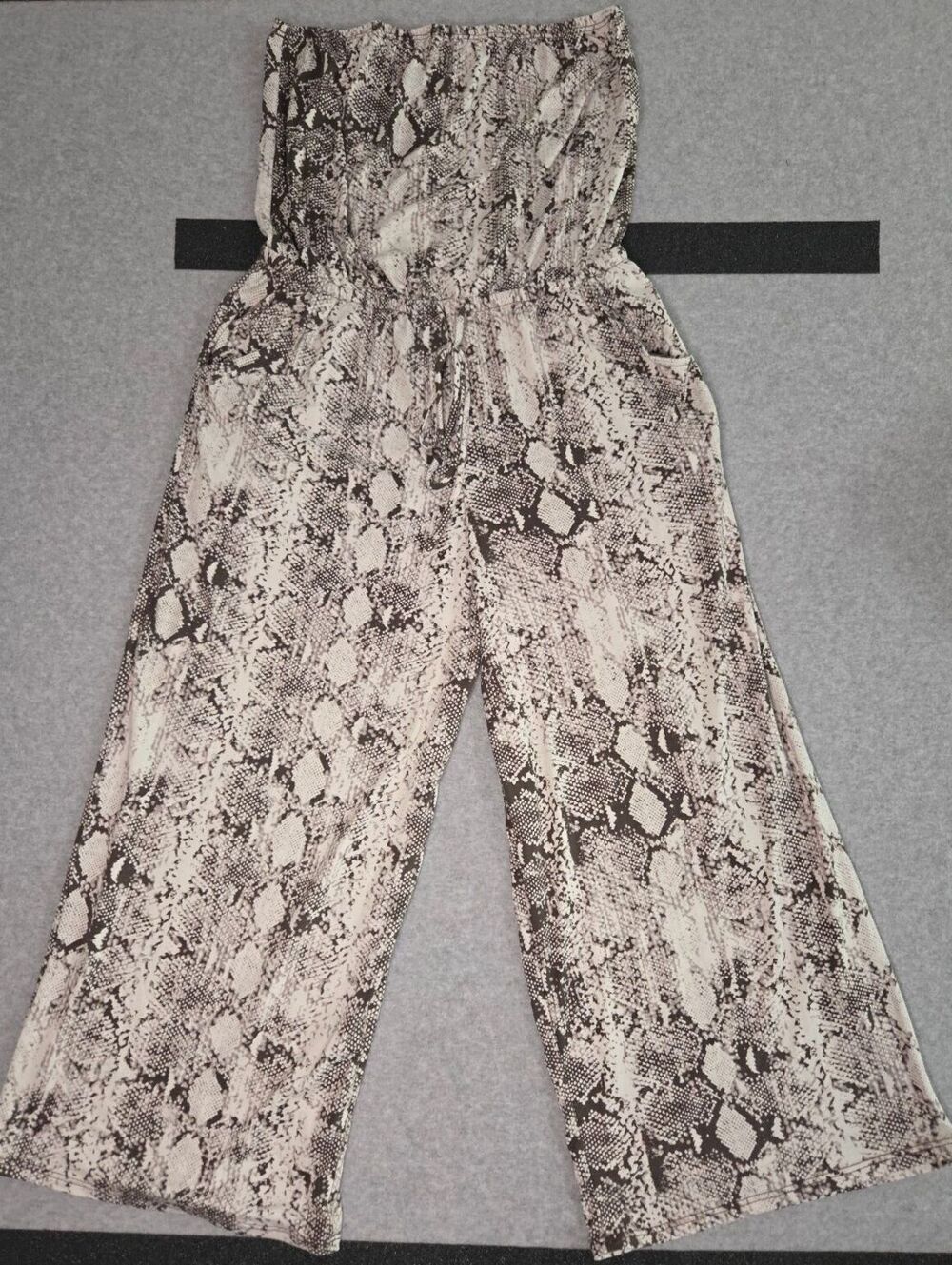 Strapless Snake Print Wide Leg Jumpsuit